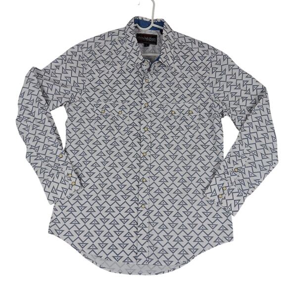 Rock & Roll Cowboy Shirt Mens Large White/Blue Geometric Snaps Western Cowboy - Picture 2 of 13